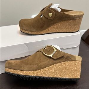 Sz 38⭐️New Birkenstock Papillo Fanny Ring Buckle Dark Tea Cork Wedge Clog